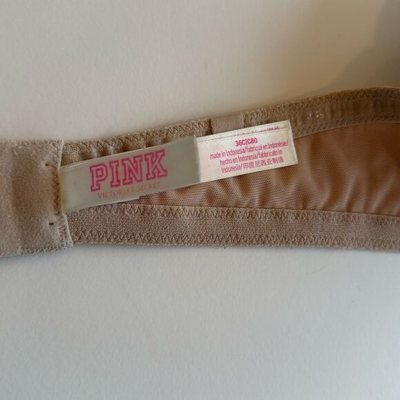 VICTORIA'S SECRET PINK NUDE TAN BEIGE STRAPLESS PUSH-UP BRA SIZE 36C - Picture 3 of 5